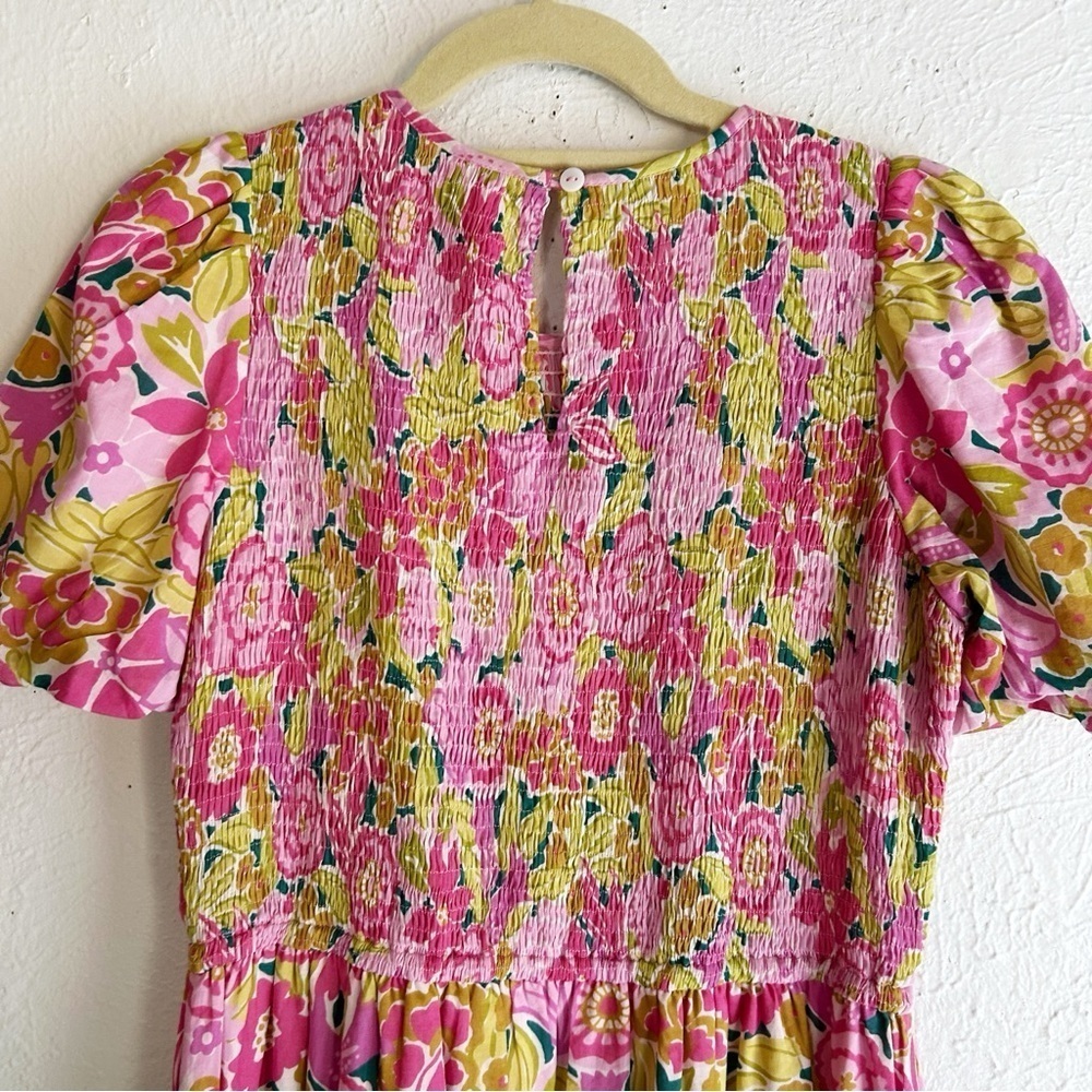 Banjanan Quant Floral Smocked Puff Sleeve Maxi Dress Cotton Medium romantic - Picture 7 of 9